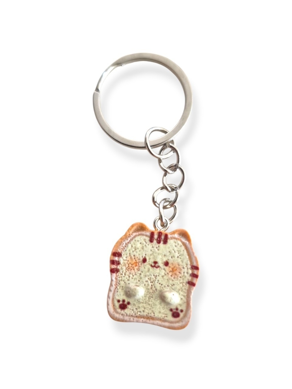 Cute Cat Toast Bread Keychain Charm ☆ Beige and Brown Kitty Design